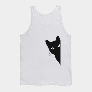 Sneaky Cat Behind The Corner Funny. Tank Top